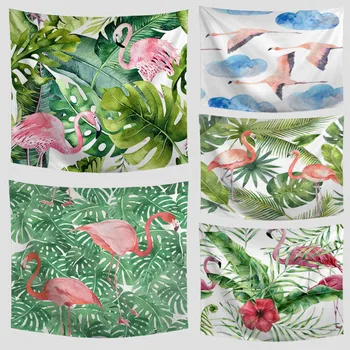 

Tropical Green Plants Tapestry Red Birds Beach Towel Flamingo Yoga Mat Flowers Blanket Home Party Gifts Decorative Wall Hanging