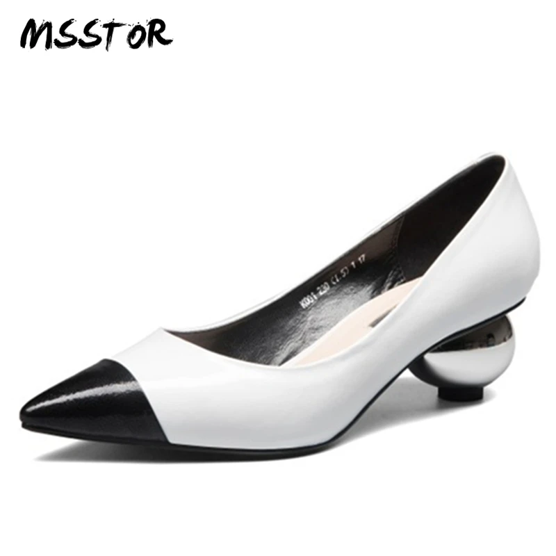 

MSStor Mixed Colors Woman Shoes 2018 Spring White Pointed Toe Fashion Concise Dress Women Heels Strange Style Pumps Shoes Women
