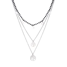 Чокеры из нержавеющей стали ожерелья для женщин 3 слоистых с хрустальными бусинами Дерево жизни Ювелирные изделия Модный женский подарок для вечеринки