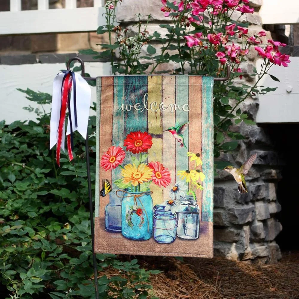 Ourwarm Burlap Garden Flag Decorations Birthday Party Diy Supplies