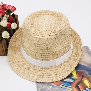 

Summer Raffia Straw Hats Women Casual Paname Jazz Beach Hat Handmade Weave White Bow Straw Fedoras Hats For Women Raffia Hat