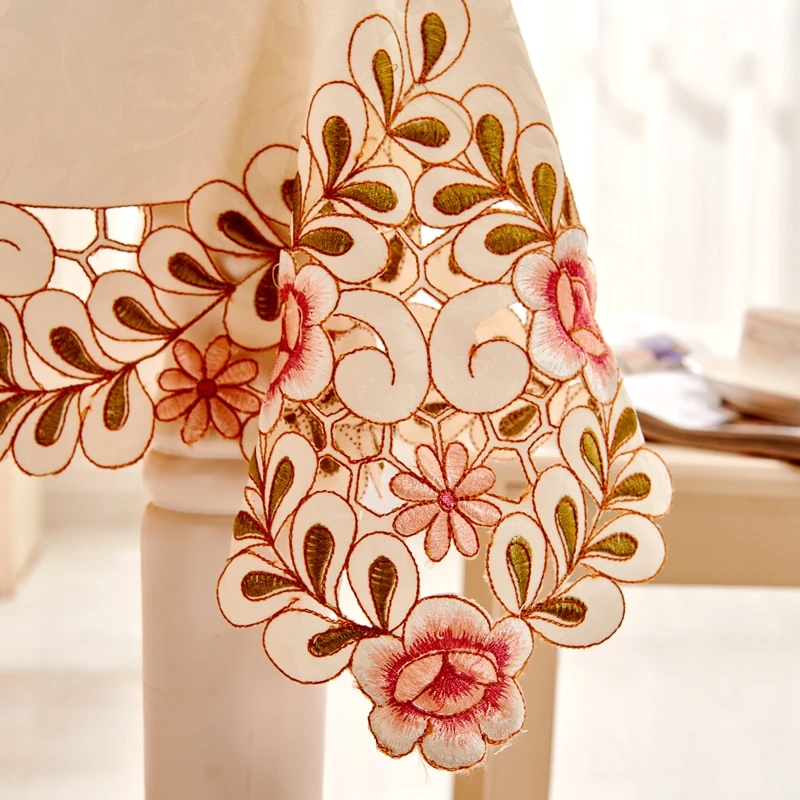 

Wedding Embroidered Tablecloth Party & Banquet Round or Rectangle Dinning Table Cloth Coffee Table Cover Rose Table Runner