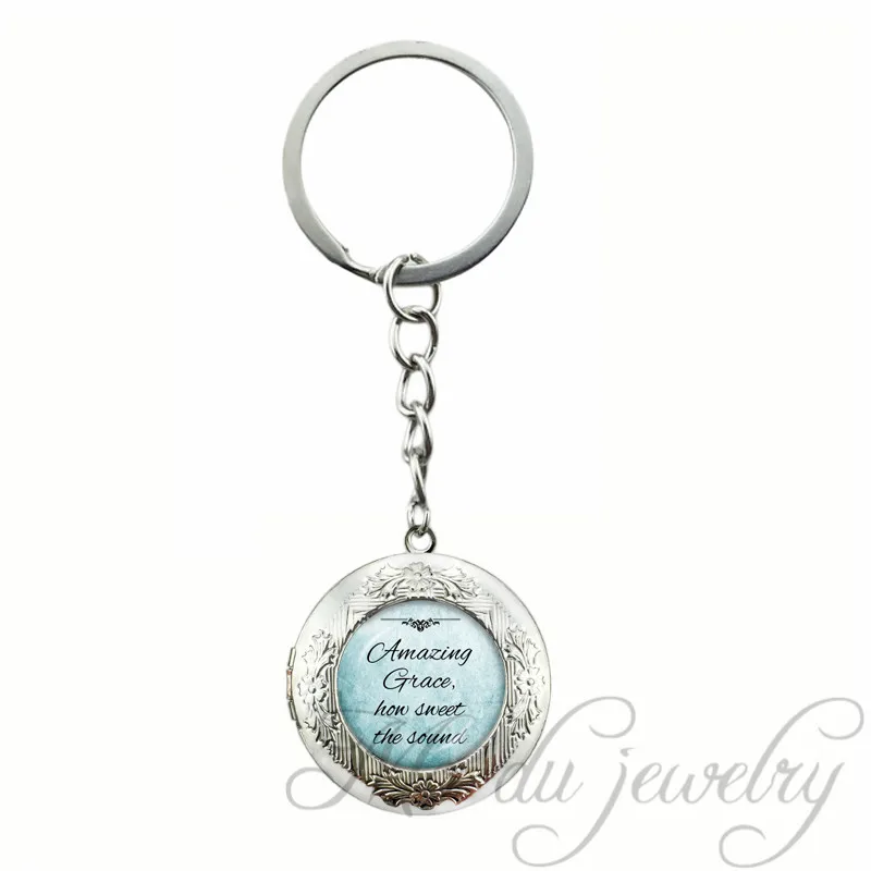 Inspirational Words Jesus Locket Key Chains Faith Bible Glass Keychain