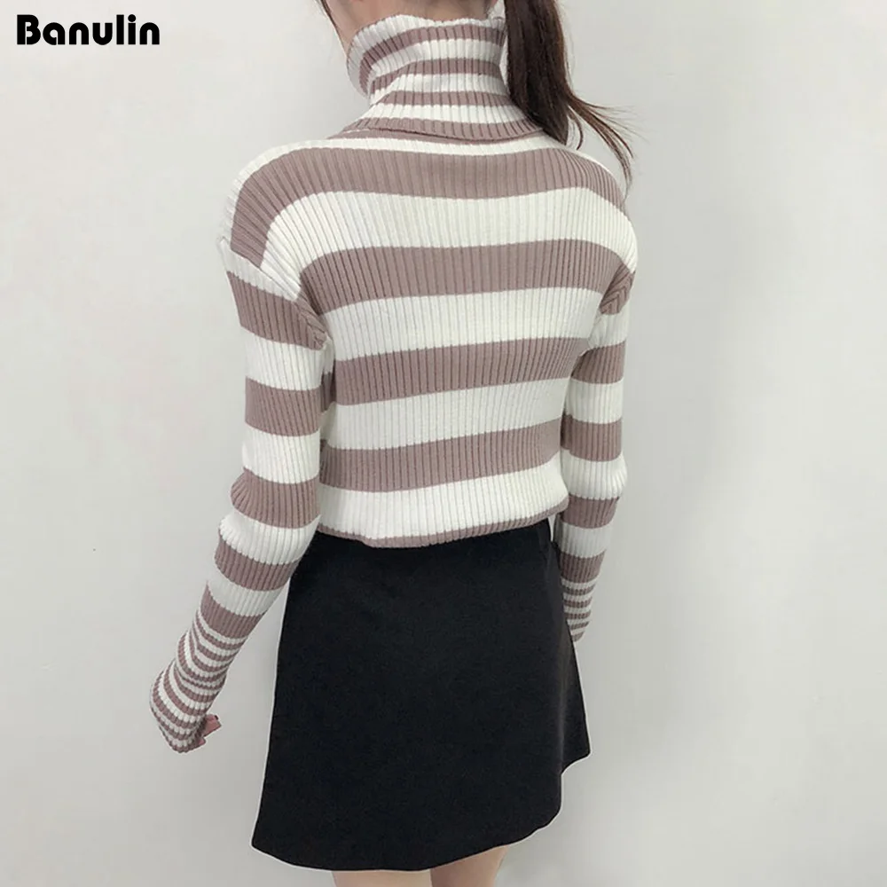 Banulin 2018 جديد الخريف الشتاء الياقة المدورة سترة المرأة الأزياء محبوك عارضة السترة طويلة الأكمام مرونة فام البلوز