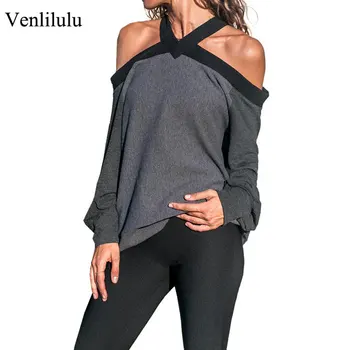 

2019 Autumn Off Shoulder TShirt Women Loose Sexy Knitted T Shirt Female T-Shirts Long Sleeve Bandage T Shirts for Woman Tops Tee