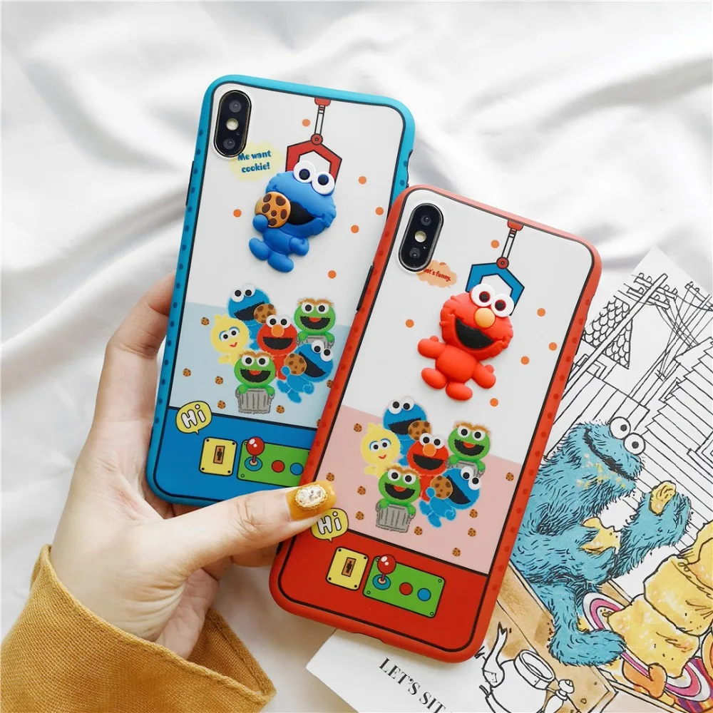 

Marchcover for iPhone X XR XS MAX 8 7 6S PLUS 3D Sesame street Elmo Cookie Case Soft TPU Matte Cute Cartoon cover funda