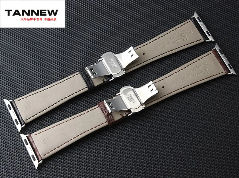 Ремешок из натуральной крокодиловой кожи черный/коричневый 38/42 мм для Apple watch с кожаным разъемом для наручных часов