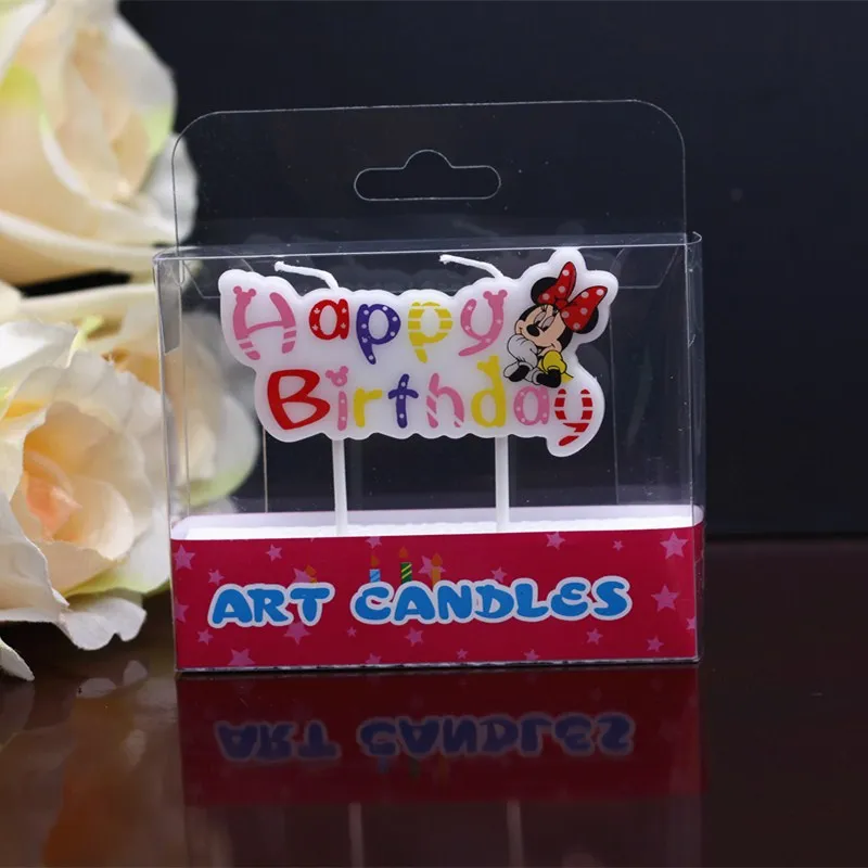 HOT Birthday Number 0-9 Candles Cartoon Mickey Minnie Mouse Happy Birthday Candle Cake Cupcake Topper Party Decoration Supplies - Color: Beige