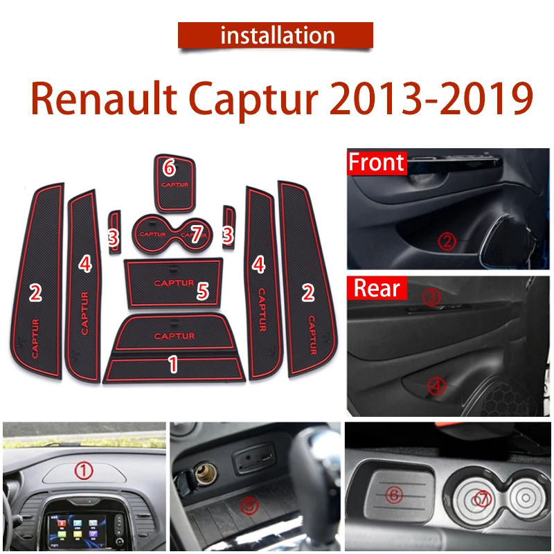 10X для Renault Captur 2013 2018 2019 автомобильные аксессуары внутренние ворота Слот Pad Нескользящие подстаканники Нескользящие двери groove коврик