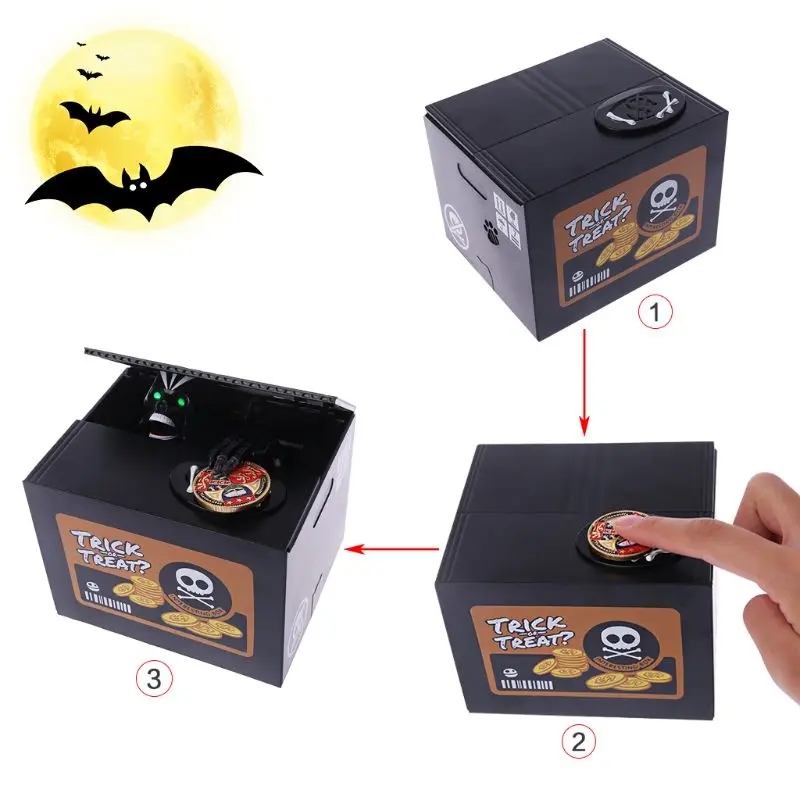 

Creative Trick Or Treat Skull Design Money Box Creepy Skeleton Electronic Coin Piggy Bank Kid Novelty Toys