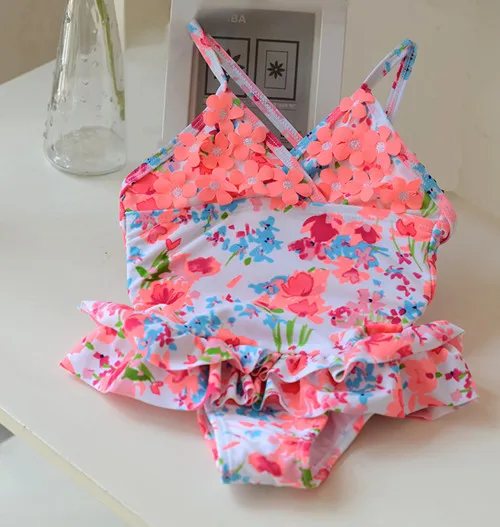 GSCH/Одежда для купания для маленьких девочек; слитный купальник-бикини с цветочным рисунком; летняя пляжная одежда для малышей; купальный костюм для девочек; одежда для купания для младенцев - Цвет: Розовый