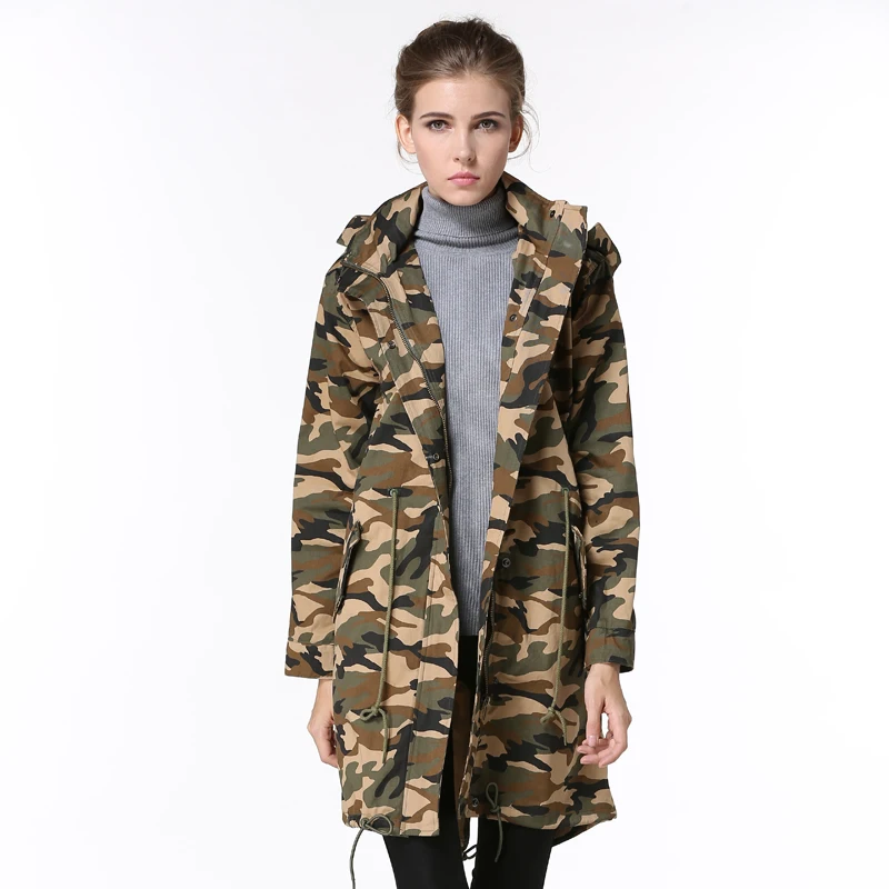 Estilo militar de moda chaqueta larga para mujeres nuevo