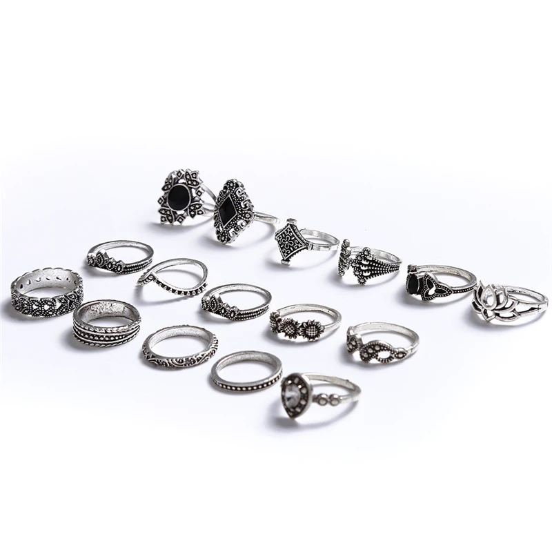 15 шт. женские модные кольца с камнями Anel Aneis Bague Femme серебряные миди ювелирные