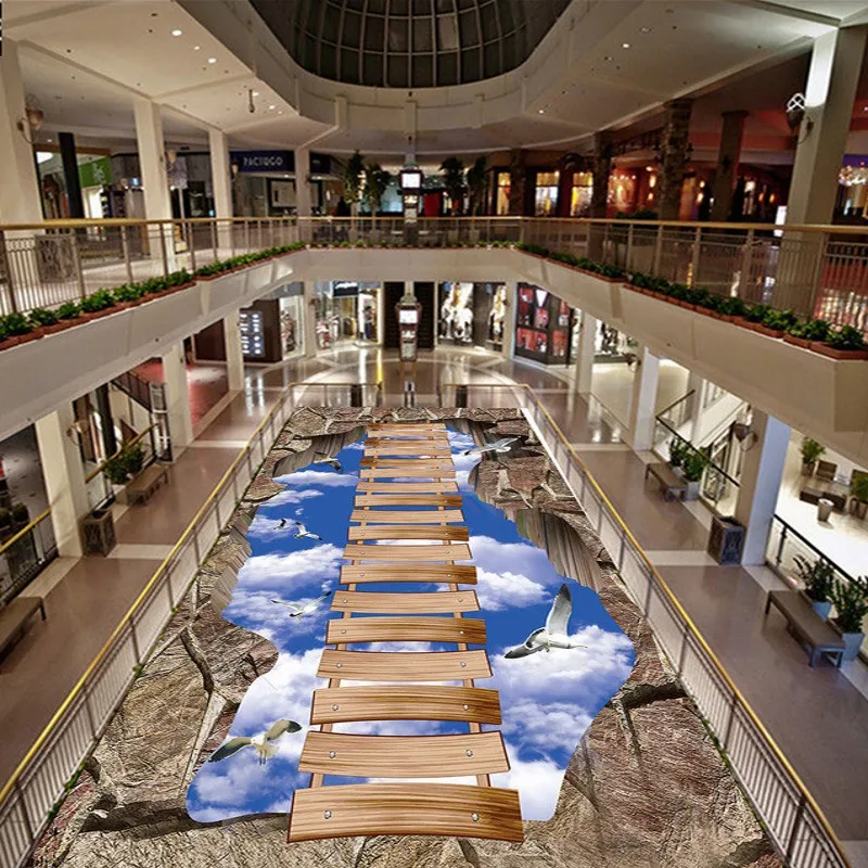 

Free Shipping Walkway exhibition hall sky wooden bridge 3D outdoor waterproof self-adhesive floor painting wallpaper mural