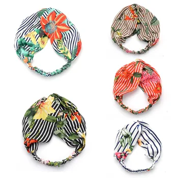 

2018 New 10pcs/lot Summer Bohemian Cross Headband Flower Twisted Striped Elastic Hairband Girl Floral Turban Headwraps