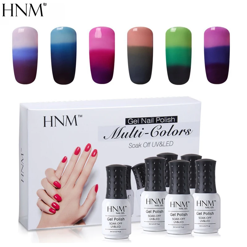 

HNM 8ml 6pcs/lot Thermal 3 Colors UV Nail Gel Polish Temperature Color Changing Nail Art Soak Off Lucky Varnish Lacquer Lak Set
