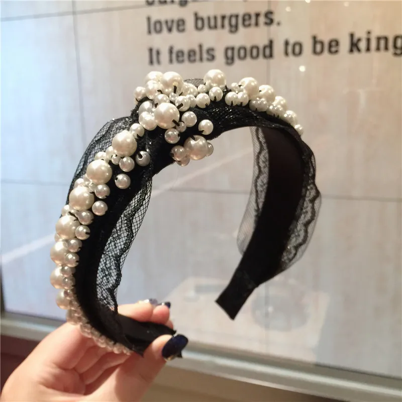 Fashion Luxurious Lace Pearls flowers hair hoop Hair Accessories Women Girls Hair Band Hair Ponytail Rope Hairbands headwear