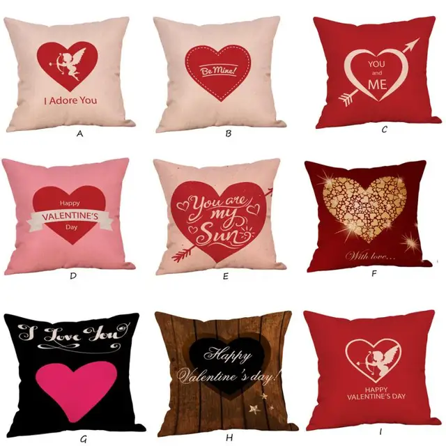 Happy Valentines Day Pillow Cases 45x45cm Cotton Decorative Cushion