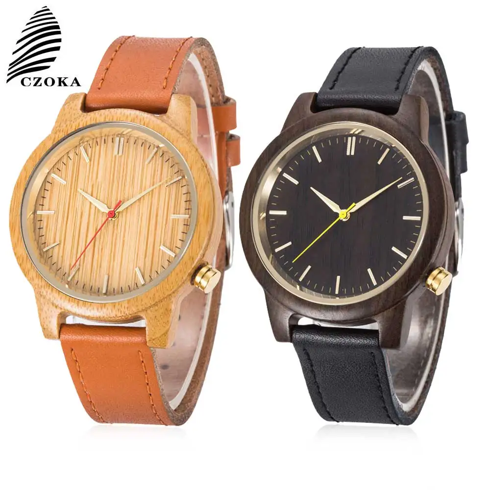 

CZOKA Mens Watches Top Brand Luxury Men's Wrist Watches Leather + Natural Wood Fashion Quartz Watch Men Casual Sport