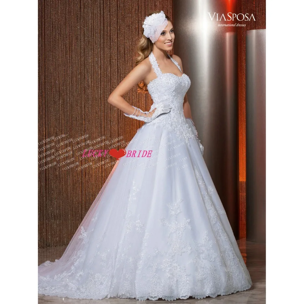 W127 Free Shipping A Line Halter Bridal Gown With Sequins Detachable W127 Free Shipping A Line Halter Bridal Gown With Sequins Detachable Train Corset Back All Lace Wedding Dress Beading In Dresses From Weddings