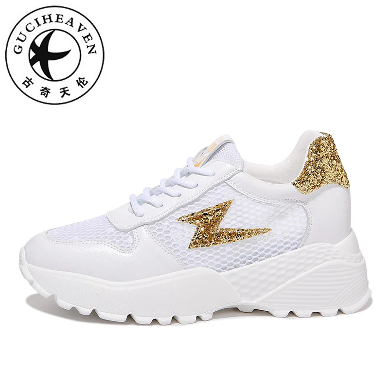 

Guciheaven Women Flat Platform Casual Shoes Air mesh Sneaker Thickly Sole 4.5cm Summer Walking Ladies Biling Gold Hollow out