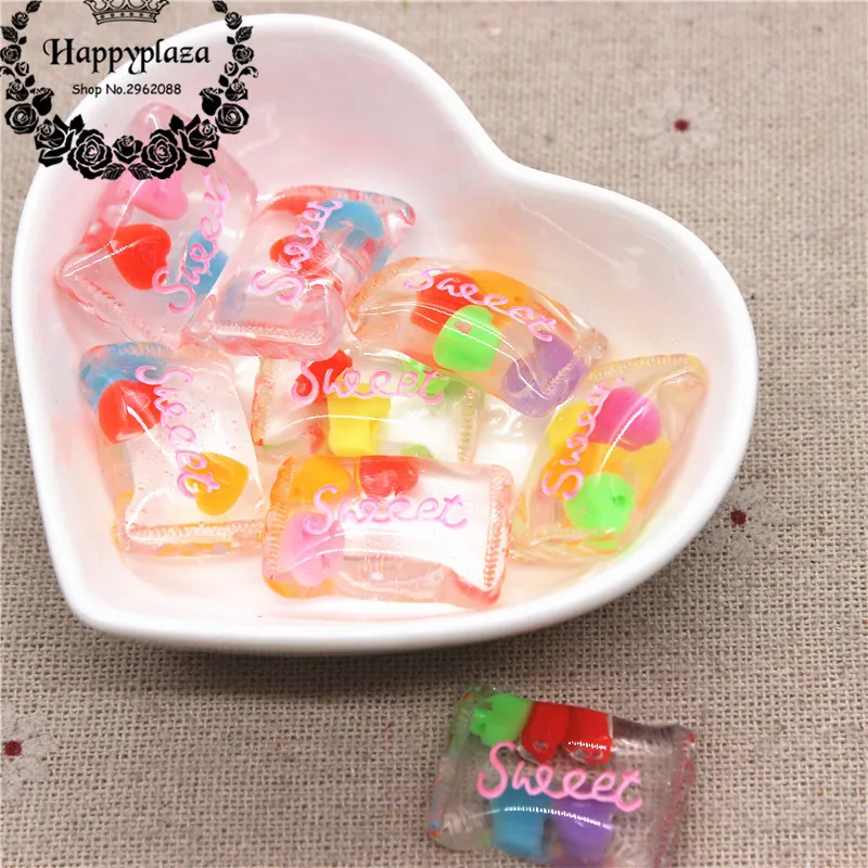 

10pcs 17*24mm Resin Clear Sweet Candy Colorful Heart Bean Filled Simulation Food Art Supply Decoration Charm Craft