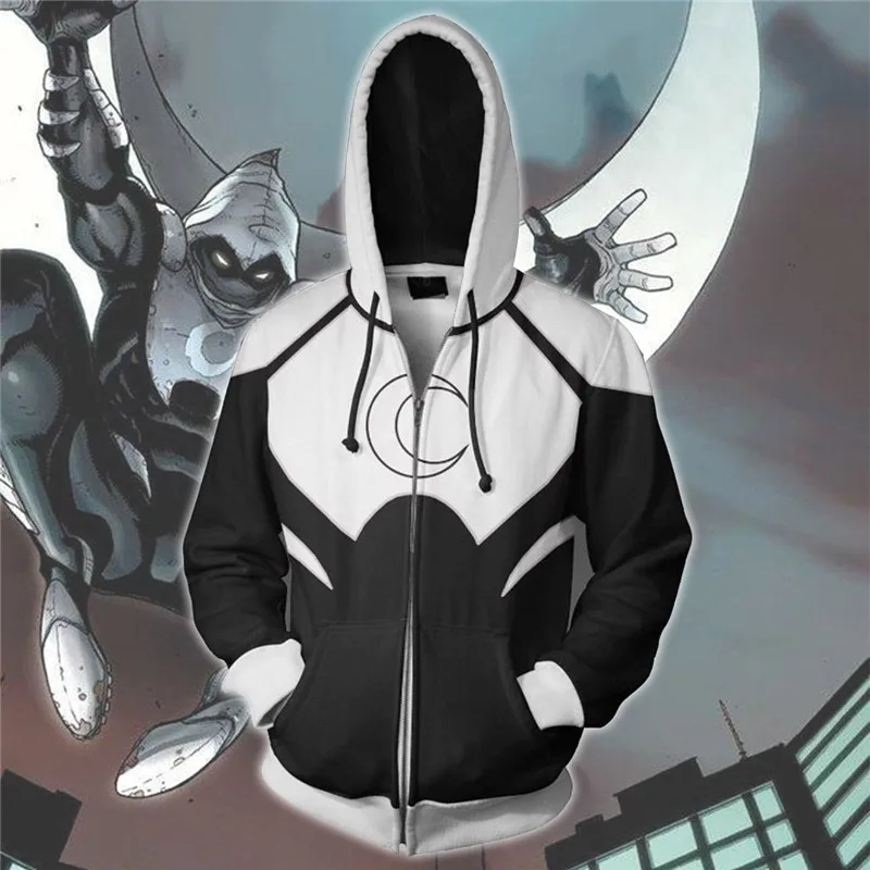 

Superhero Moon Knight Cosplay Costume Men's Sweatshirt Hooded Uniform Streetwear Women Mens Hoodies Zipper Hoddies