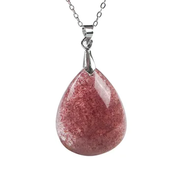 

Genuine Red Gemstone Natural Strawberry Quartz Pendant Necklaces Charms Crystal Water Drop Bead Woman Pendant 36*26*9mm