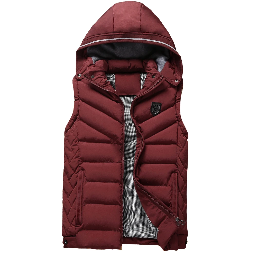 Men's Down Vests Winter Jackets Hat Detachable Waistcoat Men Sleeveless