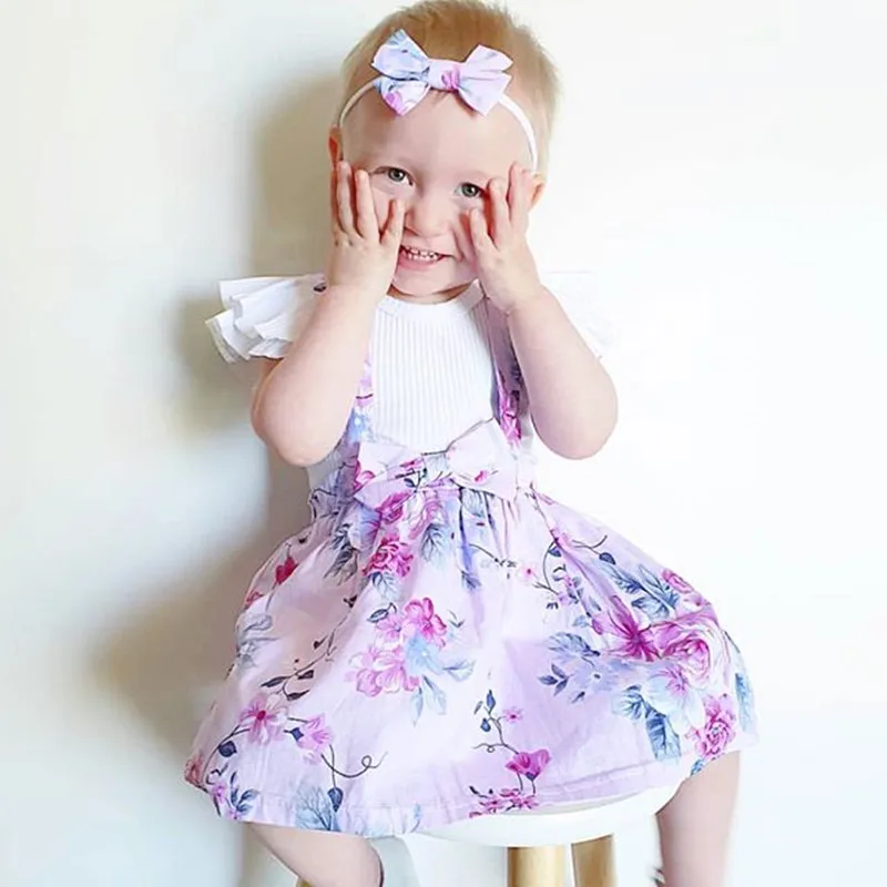 

Tops+Pant+Headband 2-4T Kid Clothes Set Girl Flower Clothes For Girl Kid Outfits Set Ruffle Sleeve Toddler Girl Set 3Pcs D25