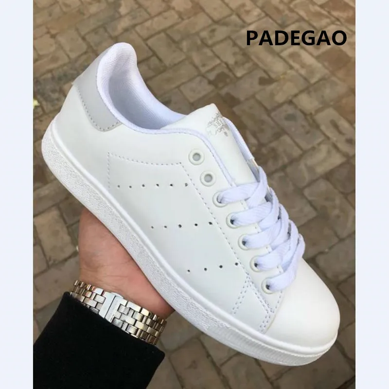 

2019 Padegao Fashion Spring Autumn New Genuine Leather Round head flats shoes Women White Casual Shoes Lace-up Platform Shoes
