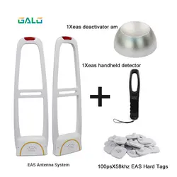 EAS система сигнализации одежда противоугонная система ворот с деташер & жесткие метки & ручной тестер частоты набор продажа