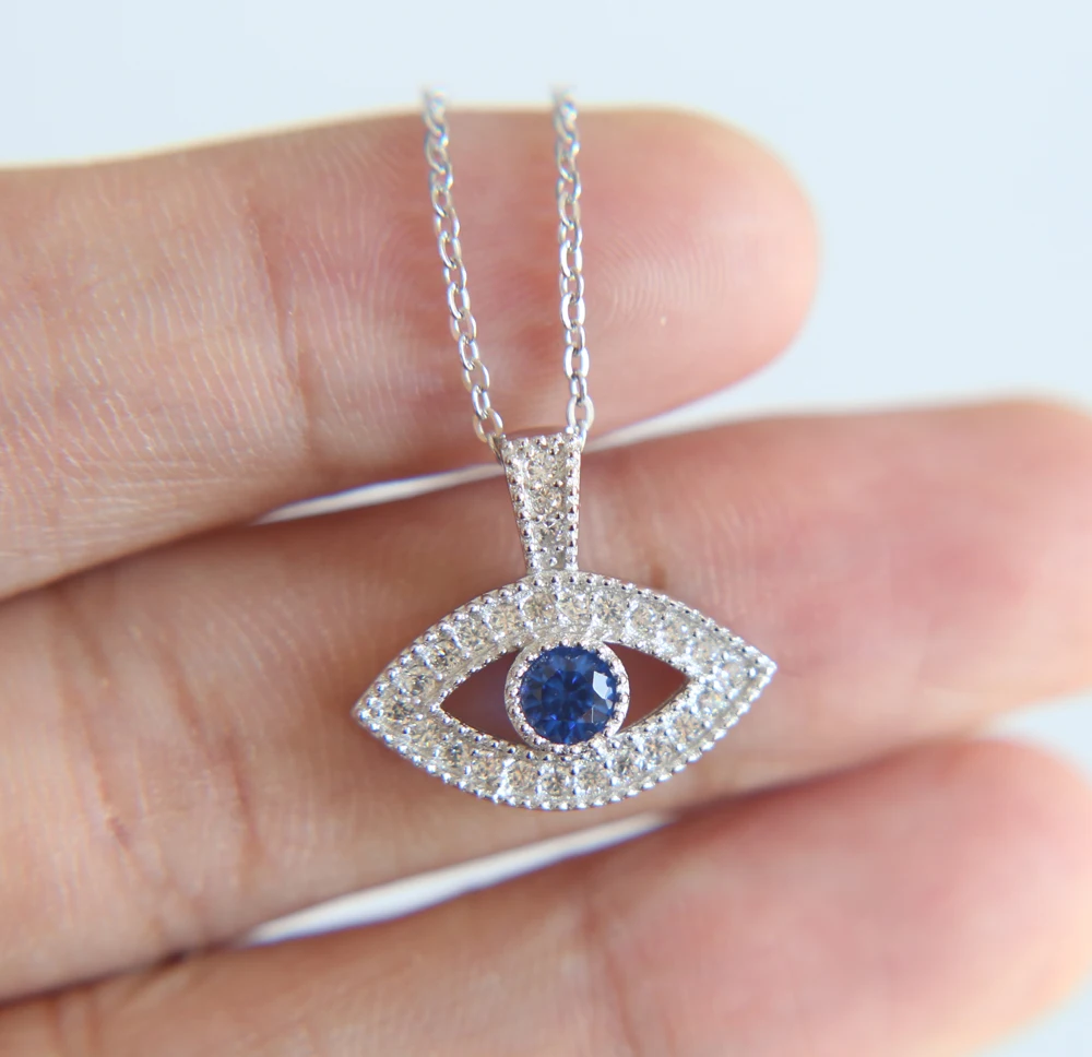 Завод прямых продаж 925 стерлингового серебра глаз Форма серебро сглаза синий cz ожерелье
