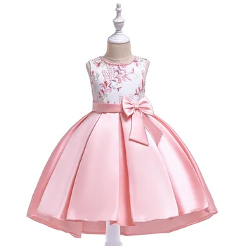 

Cute A-Line Sleevless Satin Flower Girl Dresses with Bow Satin Lace Appliques