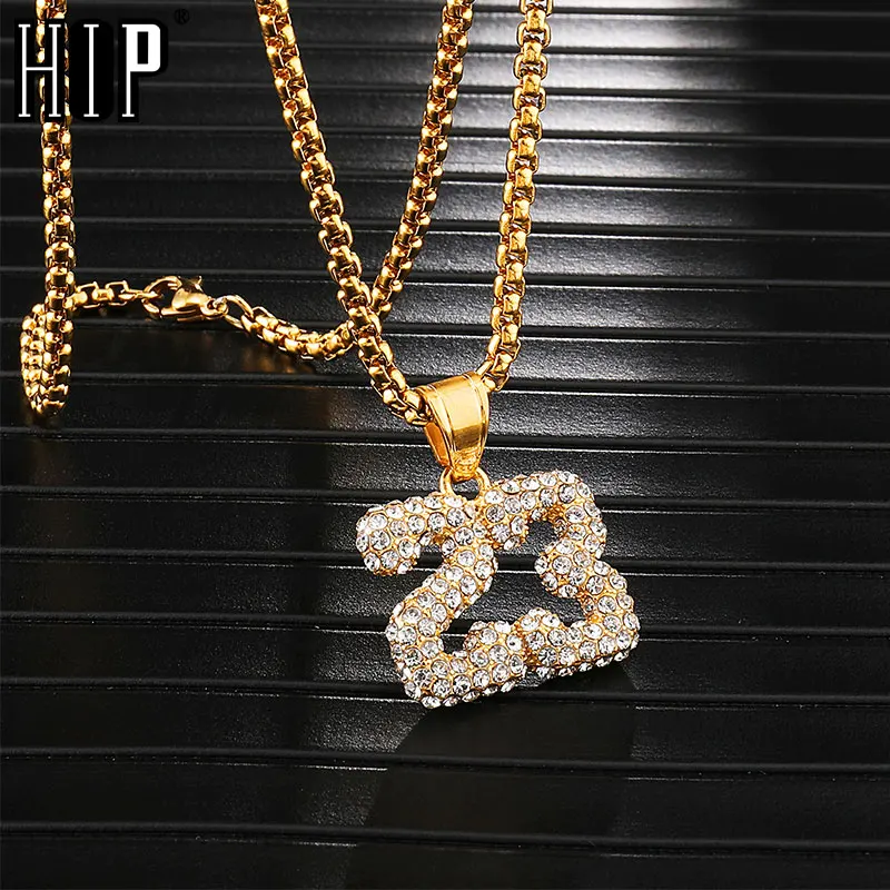 

HIP Hop Full Iced Out Bling Stainless Steel Basketball 23 Pendants & Necklaces for Men Jewelry Dropshipping Gold Color