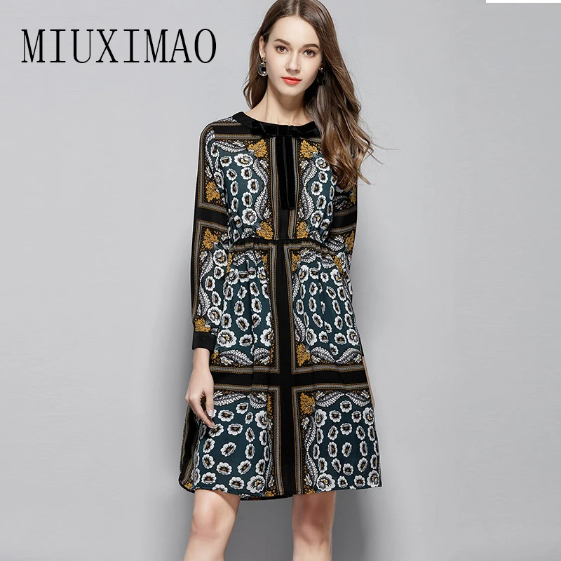 

2018 Europe Fashion Spring & Summer Casual Style A-Line O-Neck Full Sleeve Elegant Print High Quality Above Knee Dress Women