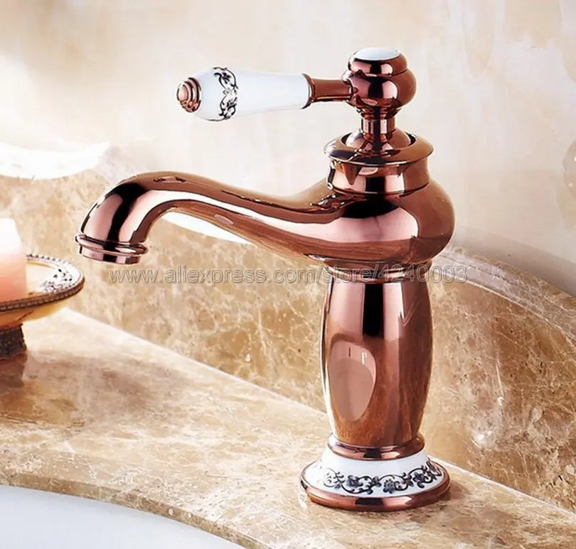 Rose Gold Ceramic Single handle Bathroom Basin Faucet Brass Vessel Sink Water Tap Mixer Knf502
