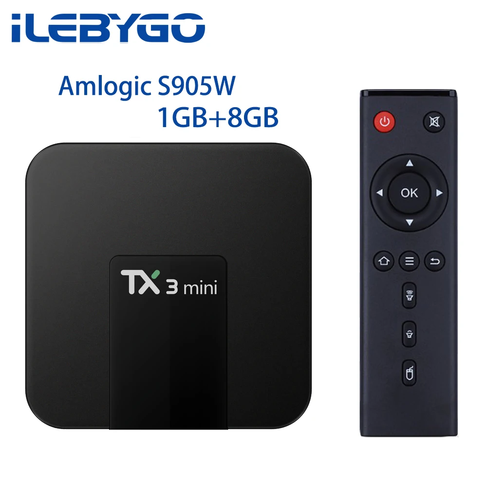 

iLebygo Android 7.1 Smart TV BOX TX3 mini 2GB 16GB Amlogic S905W Quad Core Set top box H.265 4K WiFi Media player 1GB 16G