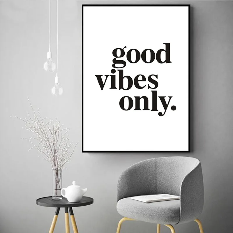 "Good vibes only" картины на холсте минималистичные черно-белые цитаты для детской стены художественные постеры для детской комнаты домашний декор