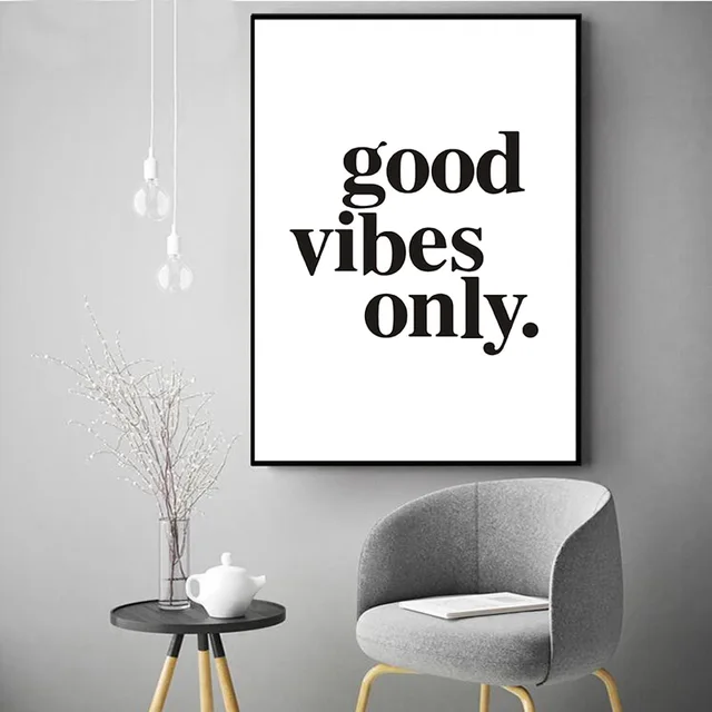 "good vibes only" Canvas Paintings Minimalist Black White Quotes Nursery Wall Art Poster Print Pictures for Kids Room Home Decor 4