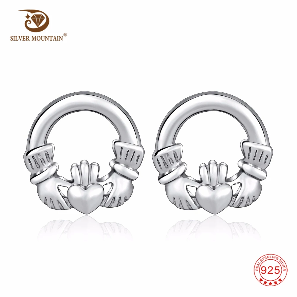 

GNE10407 100% Real 925 Sterling Silver Stud Earrings Classic Claddagh Earring, Top Quality Jewelry & Accessories For Women