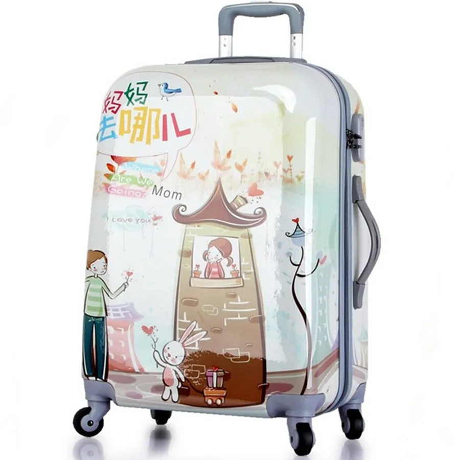 Glossy Cartoon 20 24 28 inch Classic Trolley suitcase /rolling spinner wheels Pull Rod luggage/Women Girl traveller case boardin