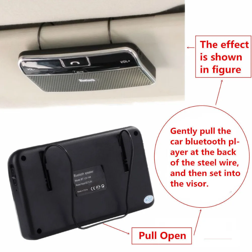 Anbes Universal Bluetooth Car 4.0 EDR In-Car Speakerphone Sun Visor Handsfree Car Kit Music Receiver Car Charger Bluetooth 