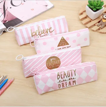 

Pink Grid Pencil case school pencil case Large Capacity stationery Pencil bag Triangle Pencil Bag Cosmetic Bag