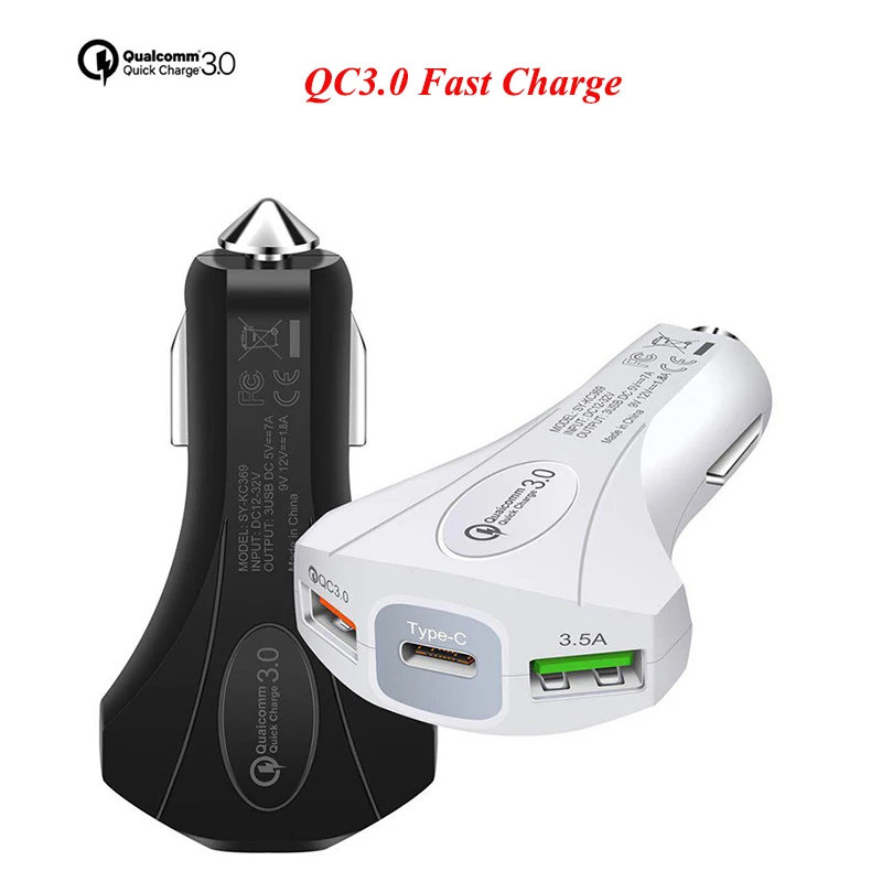03QC3.0 Fast Charge Car Charger 3 Port Type-C QC3.0 3.5A Port Car Mobile Phone Adapter