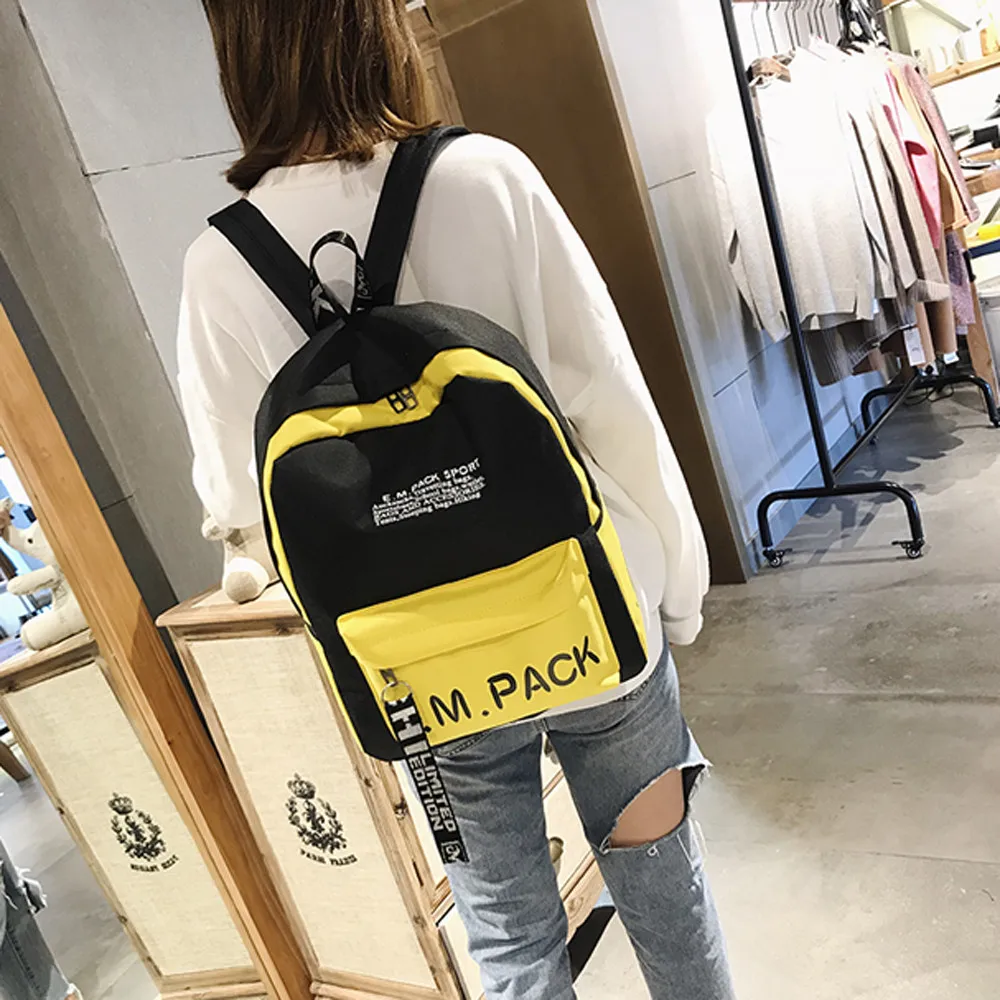 

Women Men Rucksack School Backpacks Street Couple Schoolbag Travel Hiking Bag Color Block Backpack Collection Bag Mochila #L10