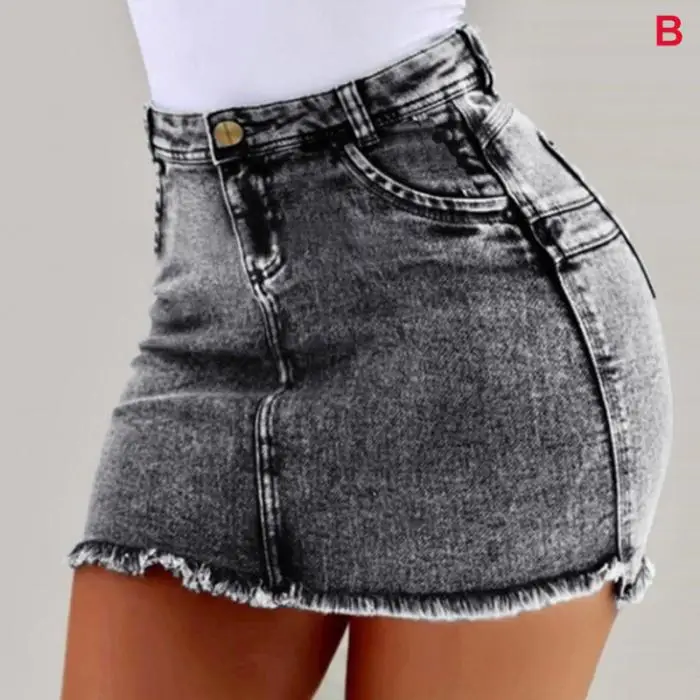 Women Short Jeans High Waist Tassel Hem Holes Hot Shorts for Summer KNG88