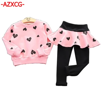 

2017 New Fashion Girls Clothing Set Kids Sport Suit Children Cotton Long Sleeve Sweater + Culotte Suits For 2 3 4 5 6 7 Years