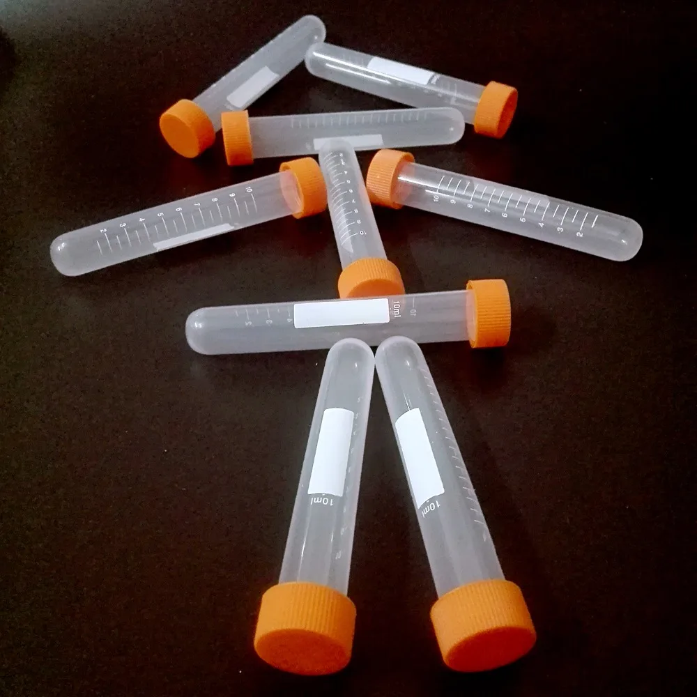 10ml Plastic Centrifuge Tubes, Round bottom, Graduated Marks, with Screw Cap, Pack of 20pcs ,