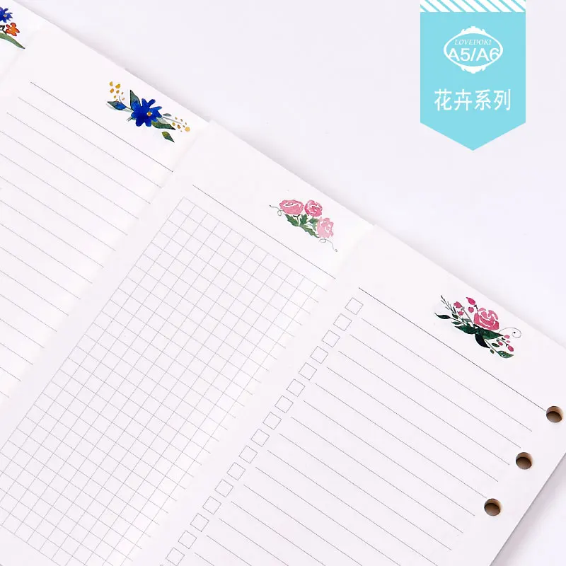 

Lovedoki Flower Refills for Dokibook Notebook Spiral Planner 6 Hole Loose Leaf A5&A6 List Line Blank Square Inner for Filofax